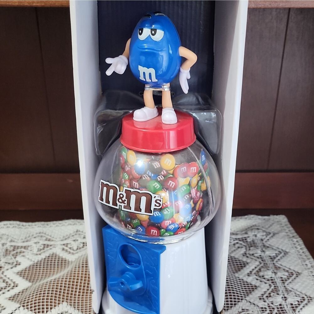 M&M's Blue Character Candy Dispenser Vending Machine w/ Box Candy Machine